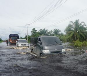 Banjir di Jalintim Pelalawan Belum Surut, Pasang Laut Perparah Genangan