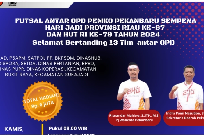 Dispora Gelar Pertandingan Futsal Antar OPD Pemko Pekanbaru, Pj Wako vs Tim Sekdako
