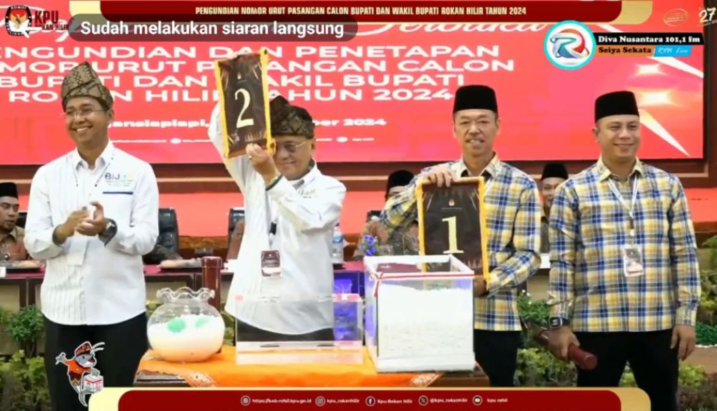 Pilkada Rohil 2024: Afrizal-Setiawan Nomor 1, Bistamam-Jhony Nomor 2