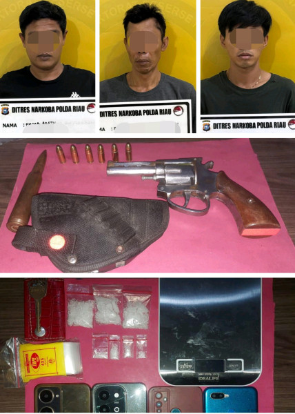 Tiga Pengedar Narkoba Bersenjata Api Diringkus di Pekanbaru