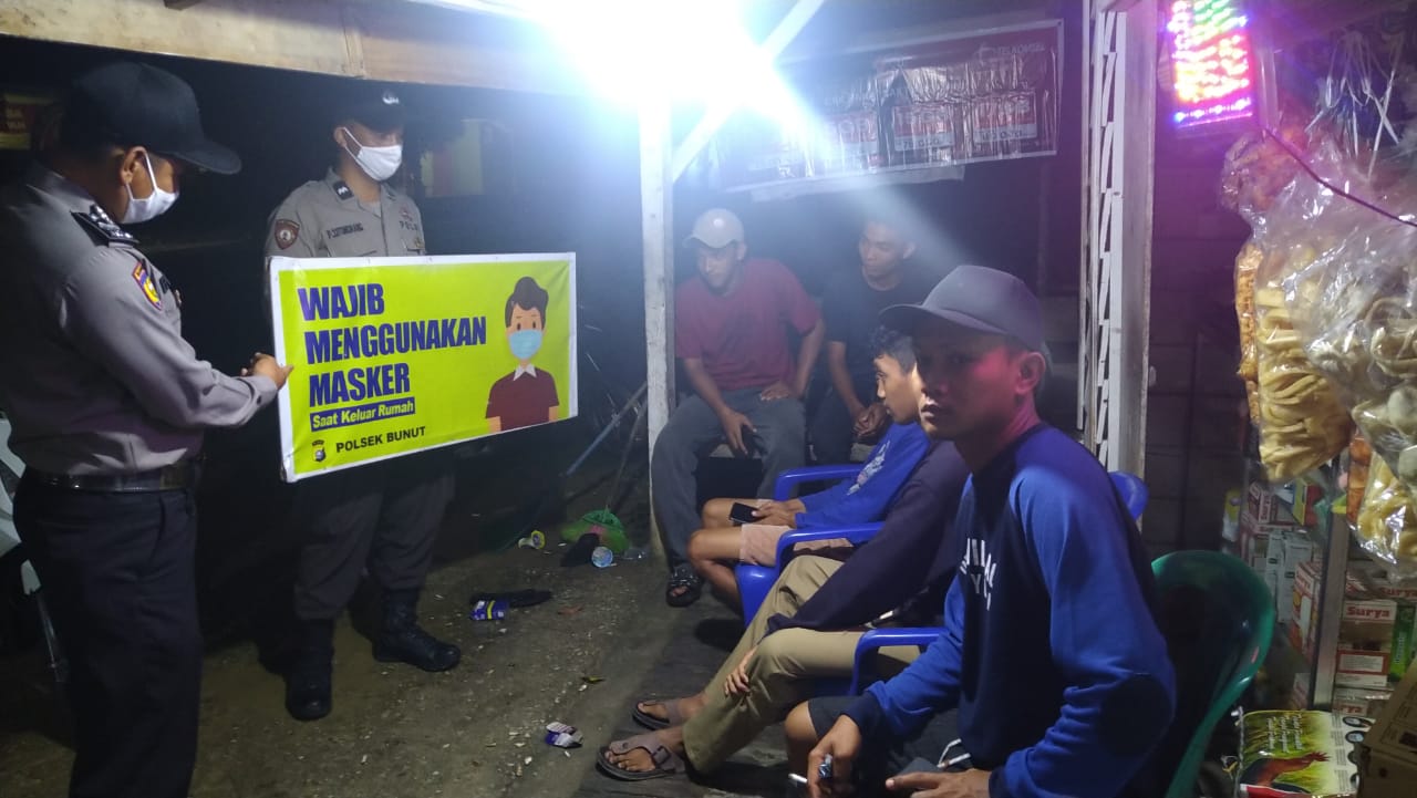 Polsek Bunut Lakukan Patroli C3 dan Sosialisasi Prokes Hindari Covid-19