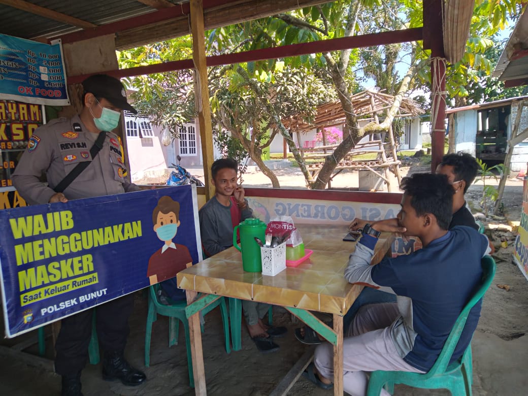 Polsek Bunut Rutin Patroli C3 dan Sosialisasi Prokes