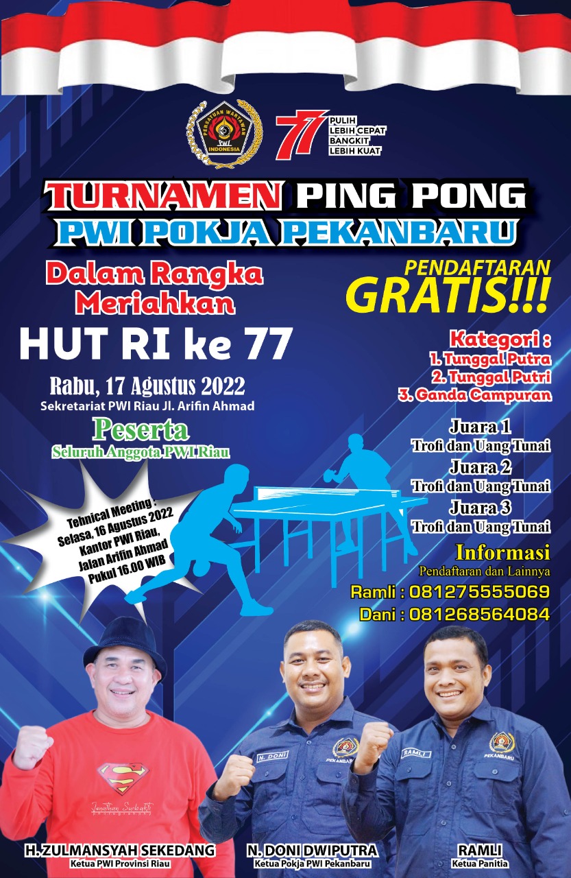 Meriahkan HUT RI, PWI Pokja Pekanbaru Gelar Turnamen Ping Pong