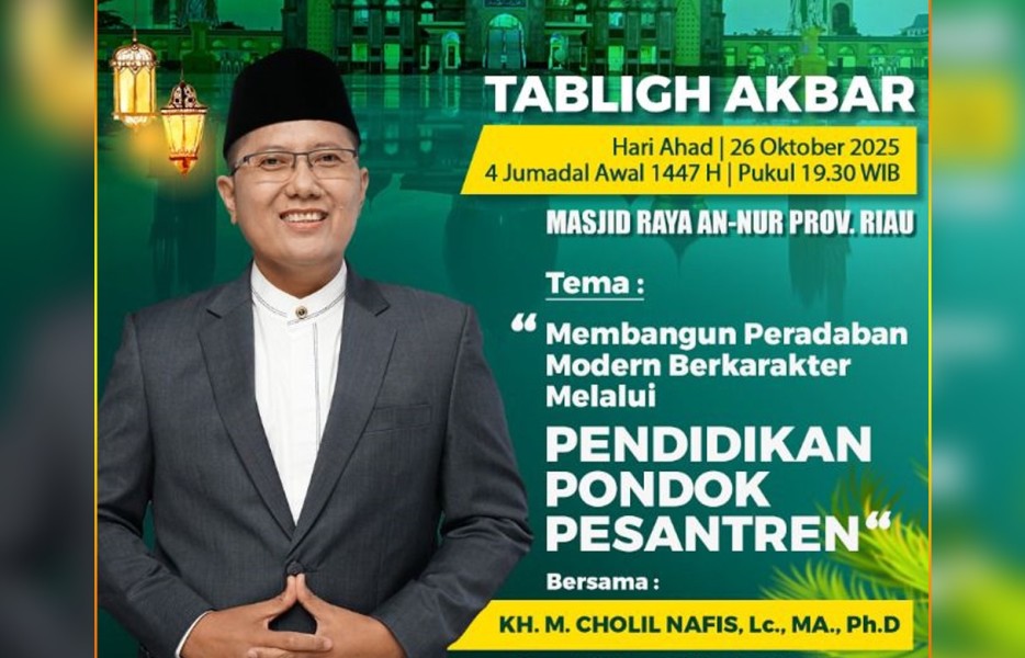 Masjid Raya An-Nur Riau Gelar Tablig Akbar Hari Santri Nasional Bersama KH Cholil Nafis