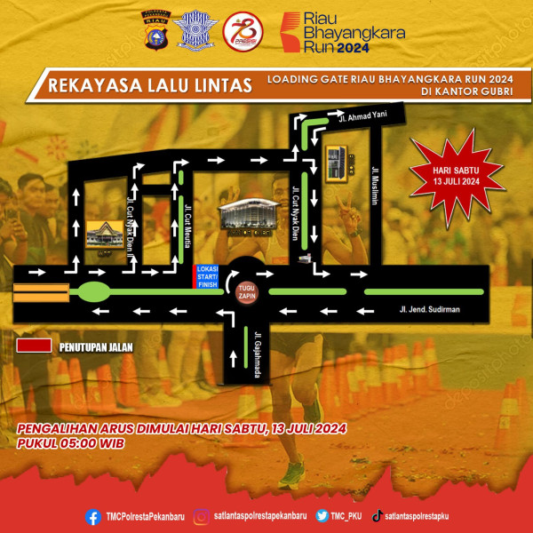 Event Bhayangkara Run Digelar Besok, Berikut Pengalihan Arus Lalin di Sejumlah Ruas Jalan Kota Pekanbaru