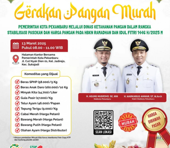 Pemko Pekanbaru Gelar Gerakan Pangan Murah, Ini Daftar Harga Sembako yang Dijual