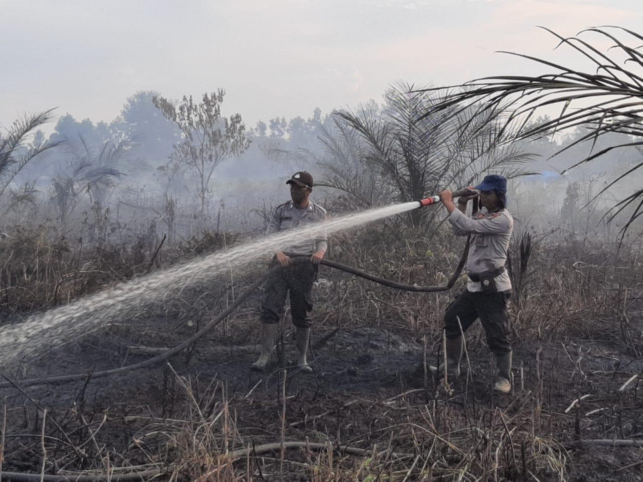 Karhutla di Pangkalan Kerinci, Kapolsek Turun Padamkan Api