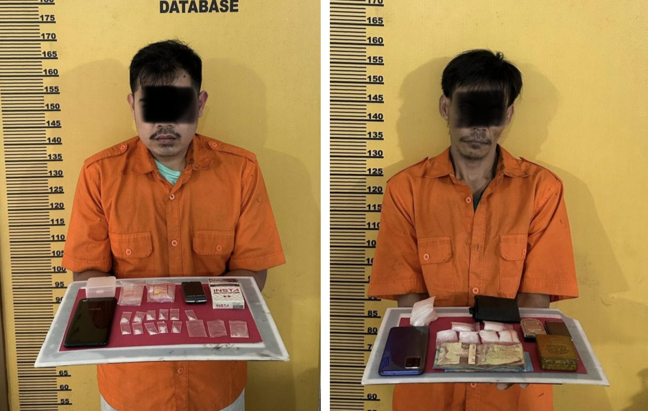 Polres Inhu Tangkap Dua Pengedar Sabu di Rengat, 32,22 Gram Barang Bukti Diamankan