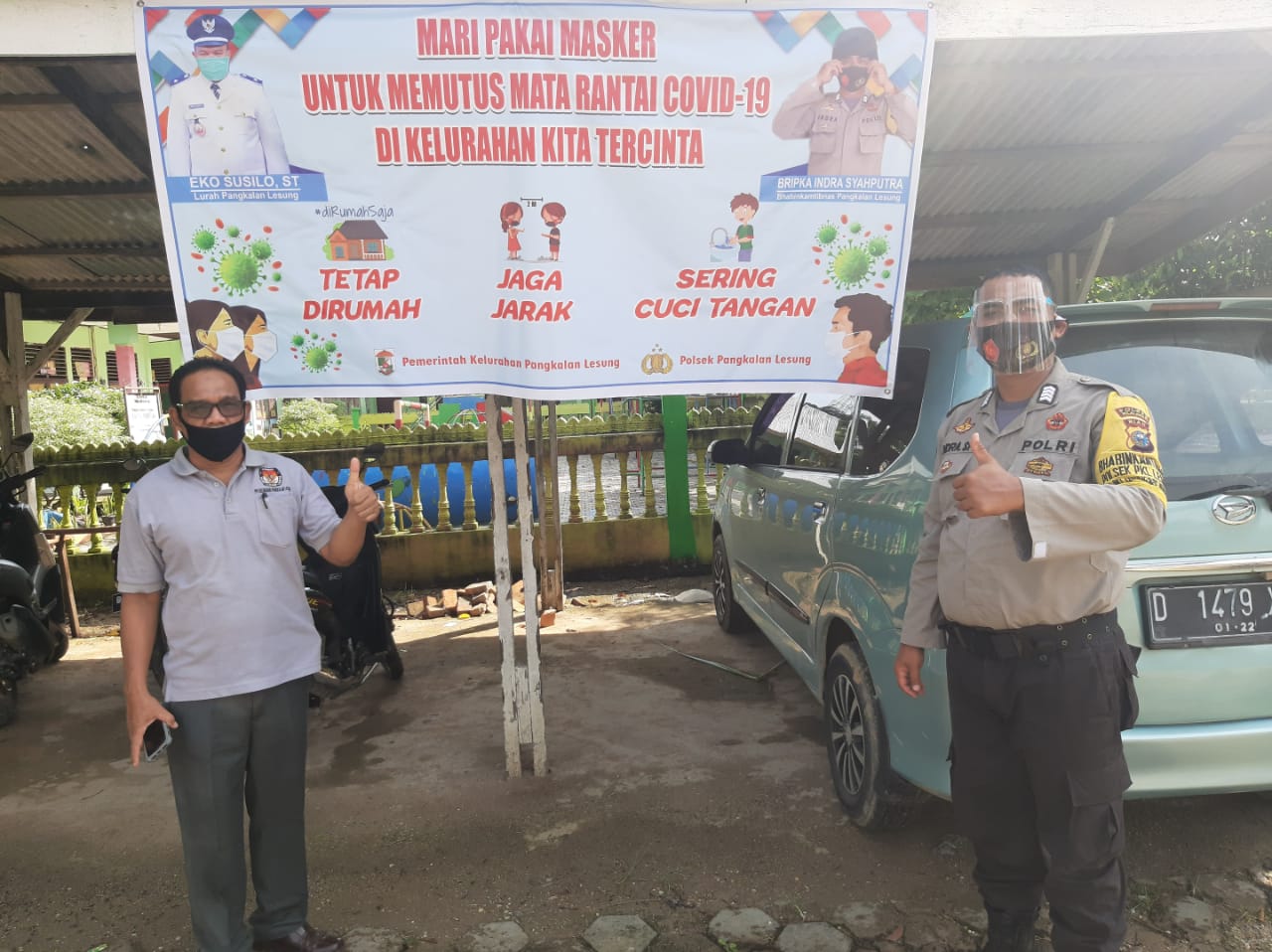 Polsek Pengkalan Lesung Pasang Spanduk Imbauan Protokol Kesehatan